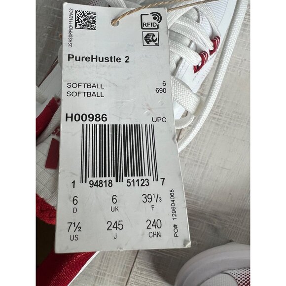 Adidas PureHustle 2 Womens Softball Cleats White/Red Size 7.5 - Picture 5 of 12